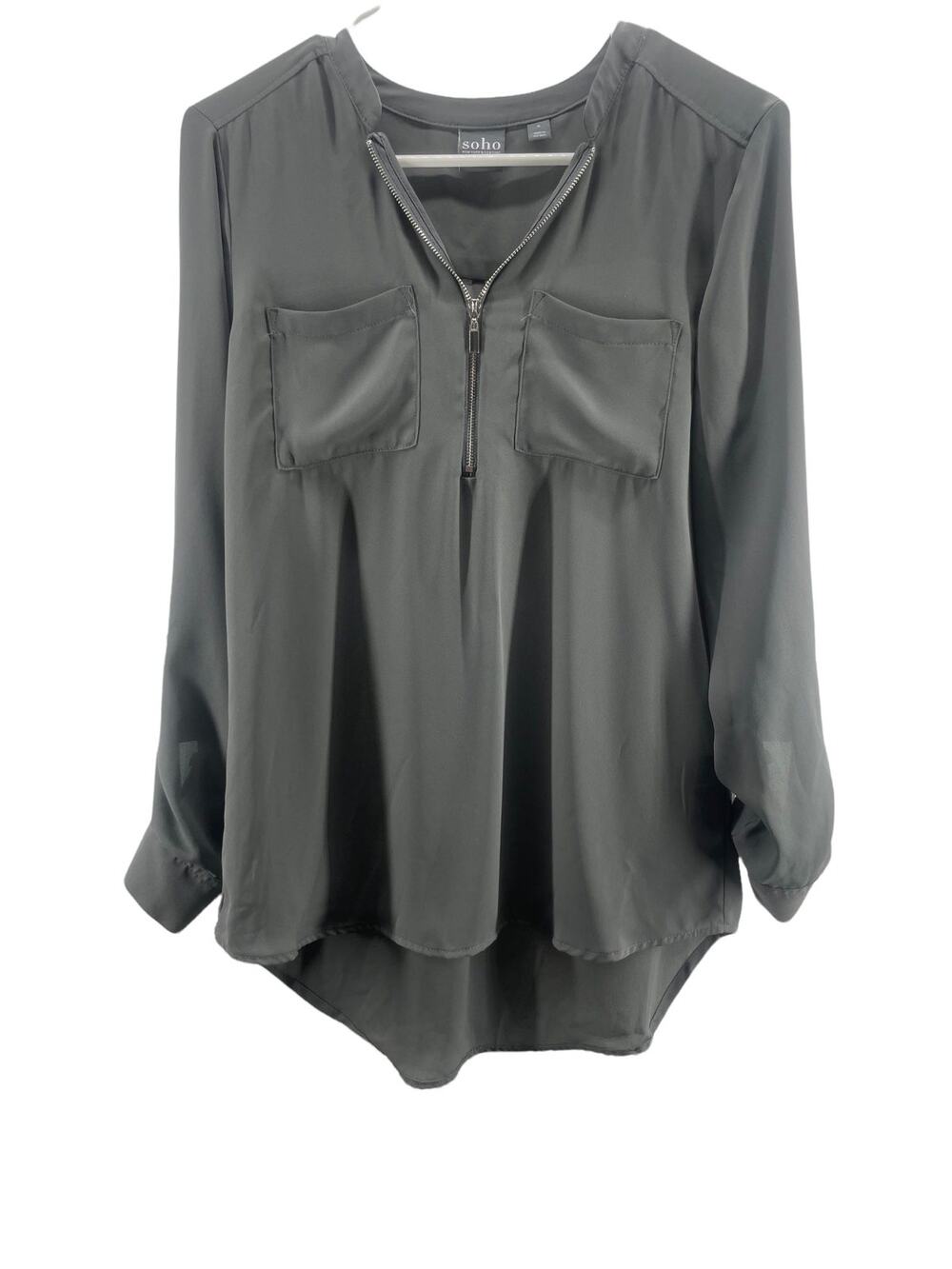 Soho New York & Company Jeans Gray Quarter Zip Blouse Women's Size Small